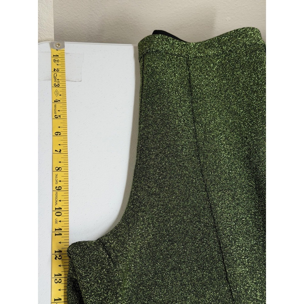 H&M Pants Women 10 Metallic Green Glitter Wide Leg Side Stripe High Waist Disco - Picture 10 of 12